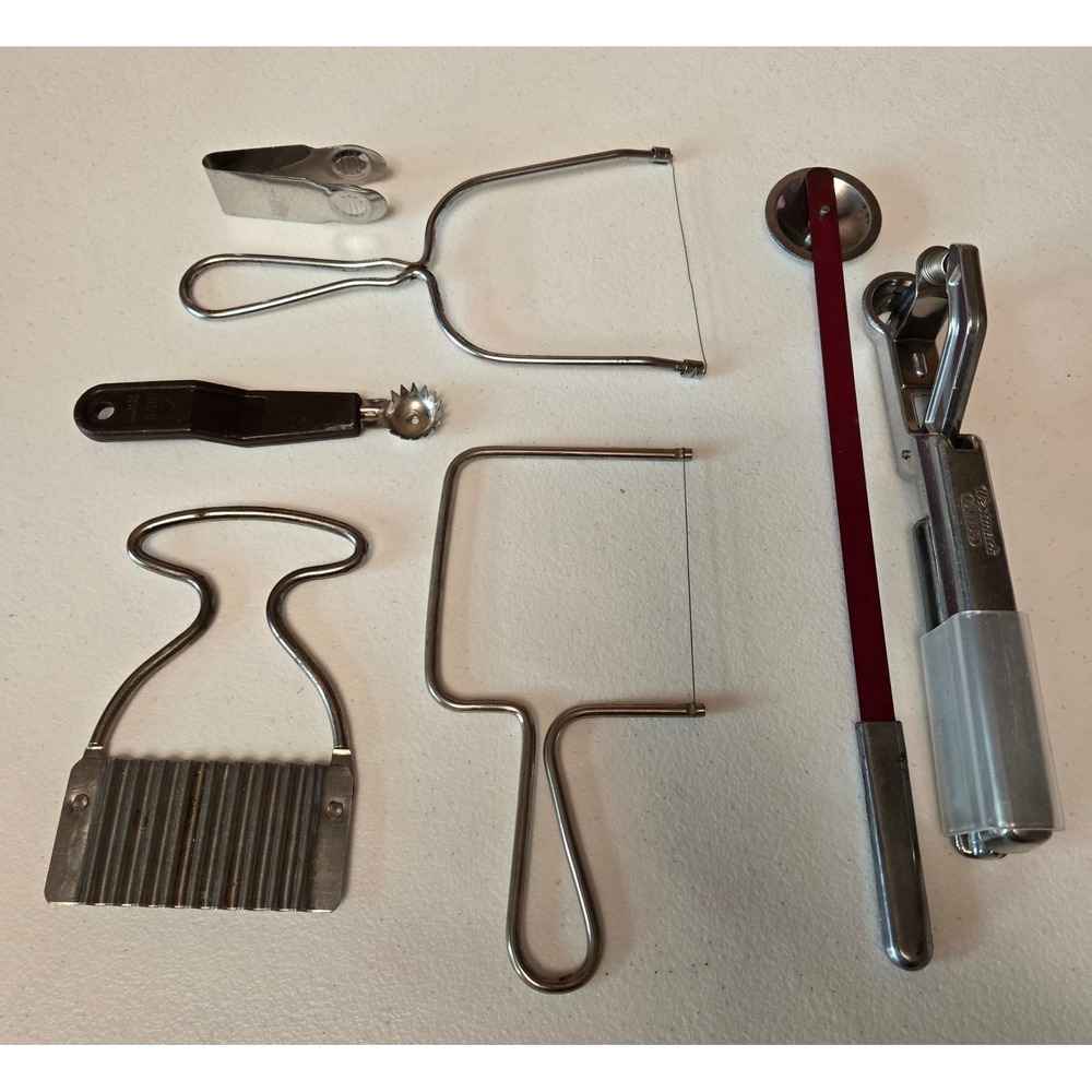 Vintage Kitchen Utensil Lot 9pc Cheese Slicers Melon Ballers Crinkle Cutter
